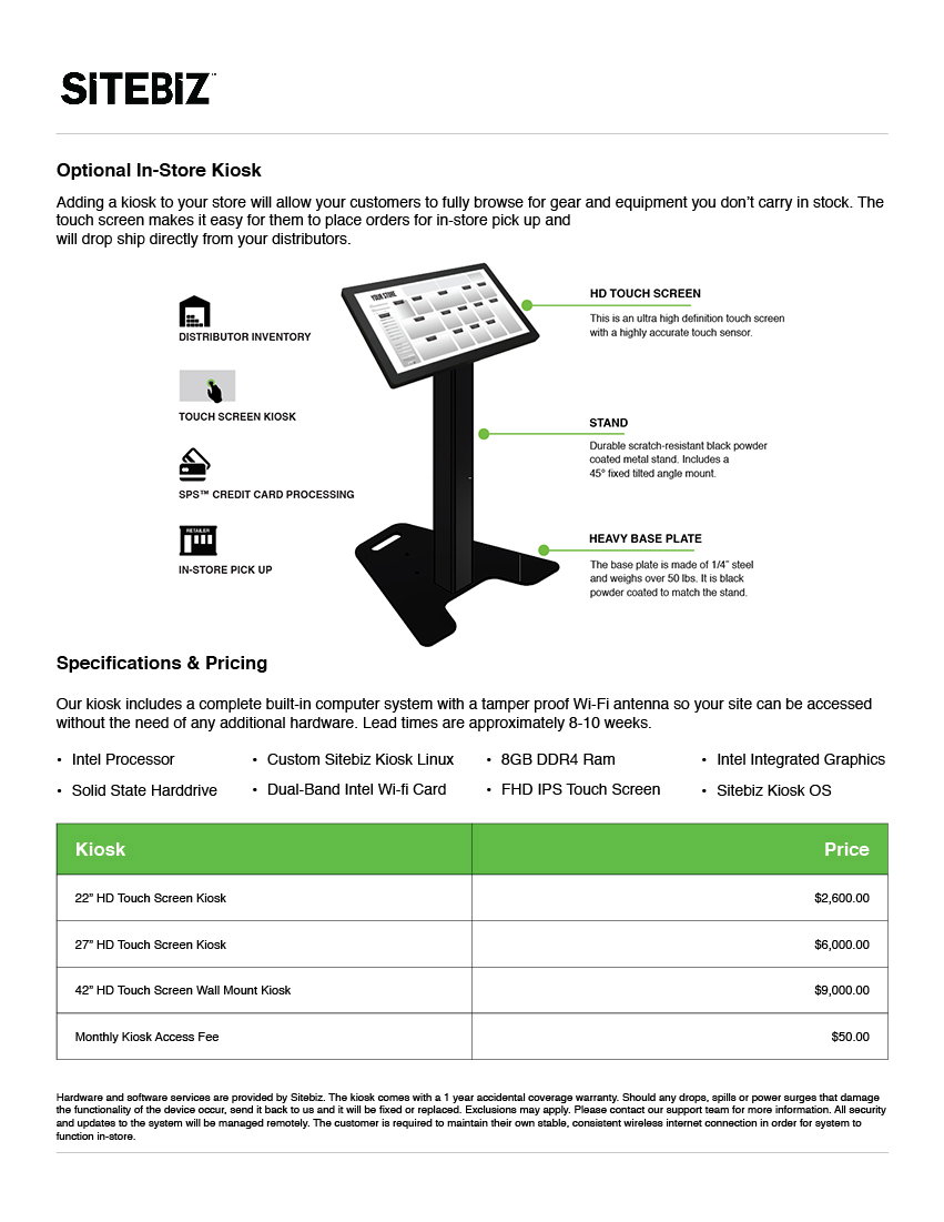 Retail kiosk product sales page