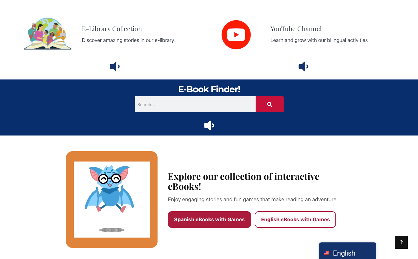 Interactive games and learning activities section