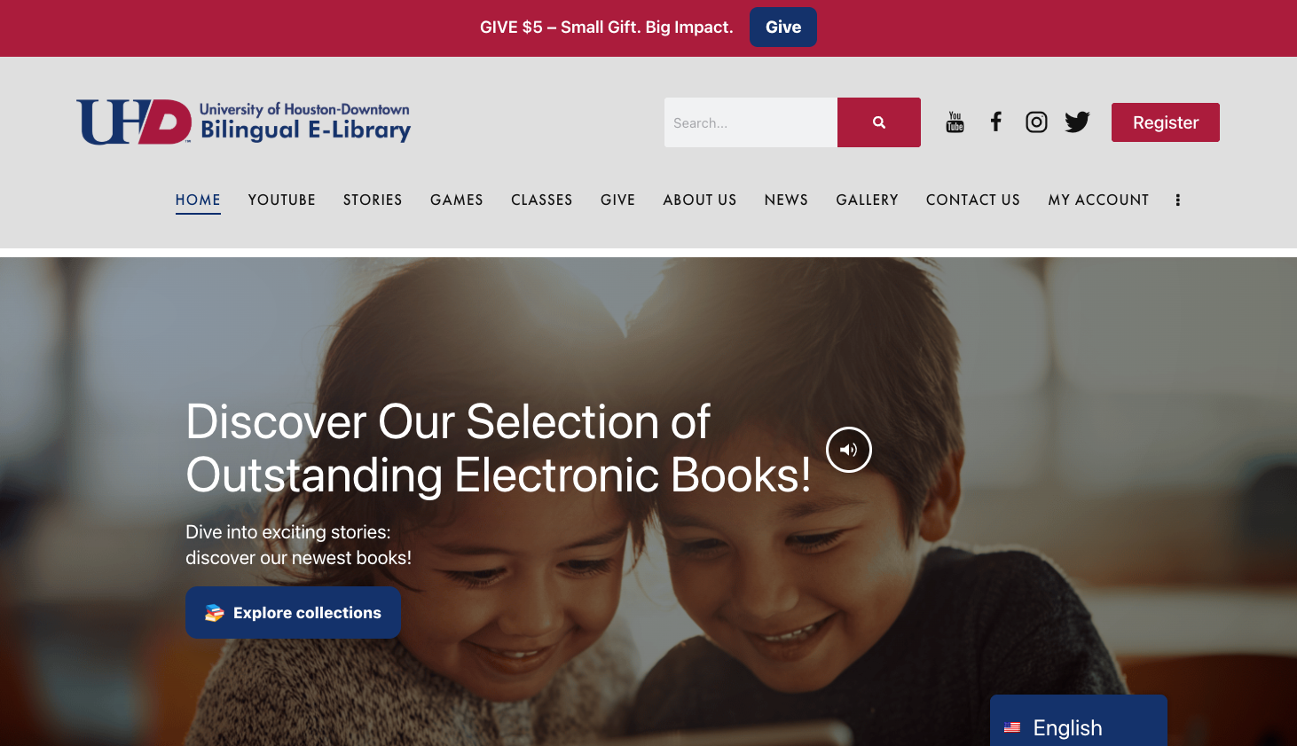 UHD Bilingual E-Library homepage and collection discovery