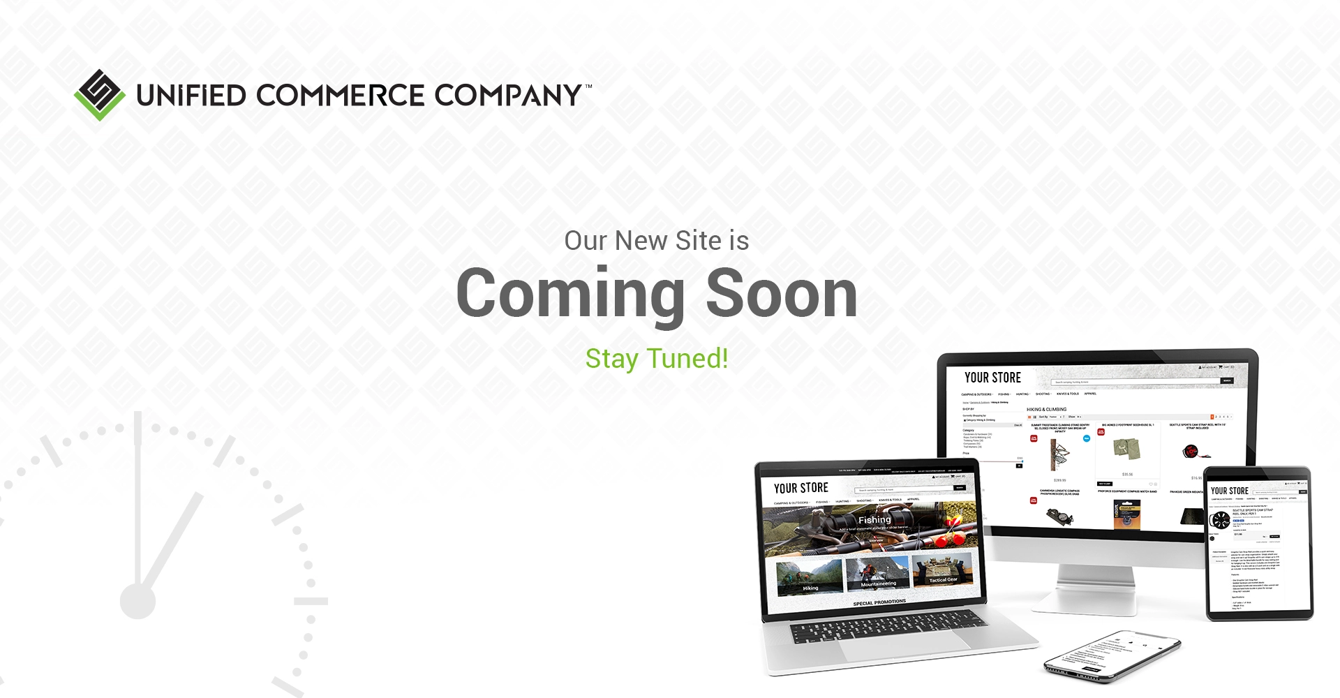 Coming-soon launch page for a commerce technology website